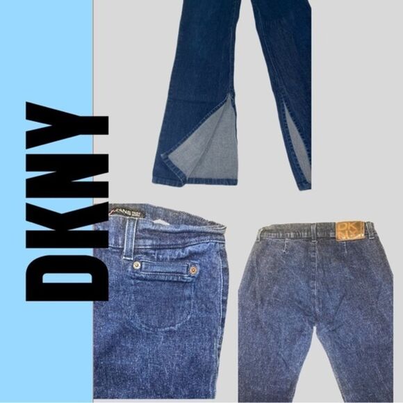 DKNY Juniors Dark Blue Flare Leg Jeans with Hem Slit - Size‎ 5. Style #KXRU1865 - Picture 2 of 2